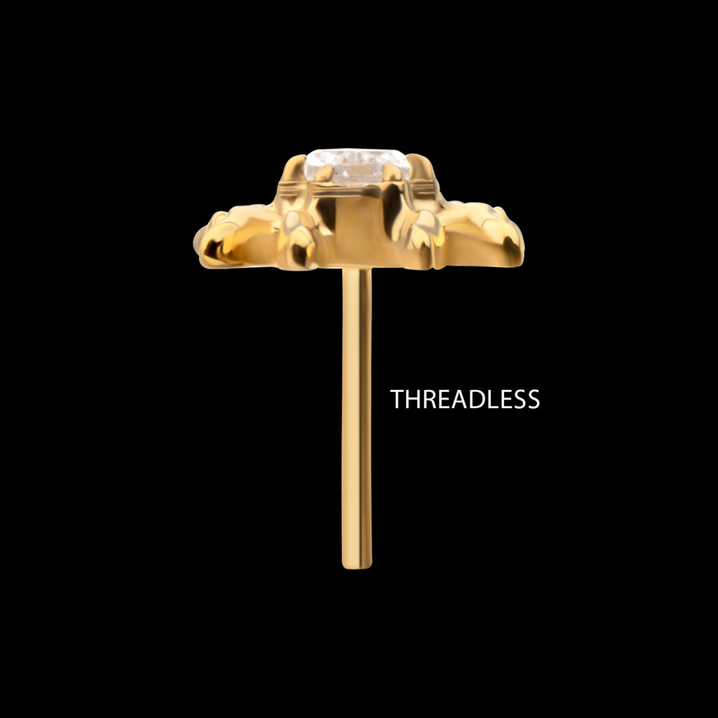 Spider with Teardrop & Round Gem Flatback Stud Earring / Nosering - Gem in 24Kt Gold PVD Titanium