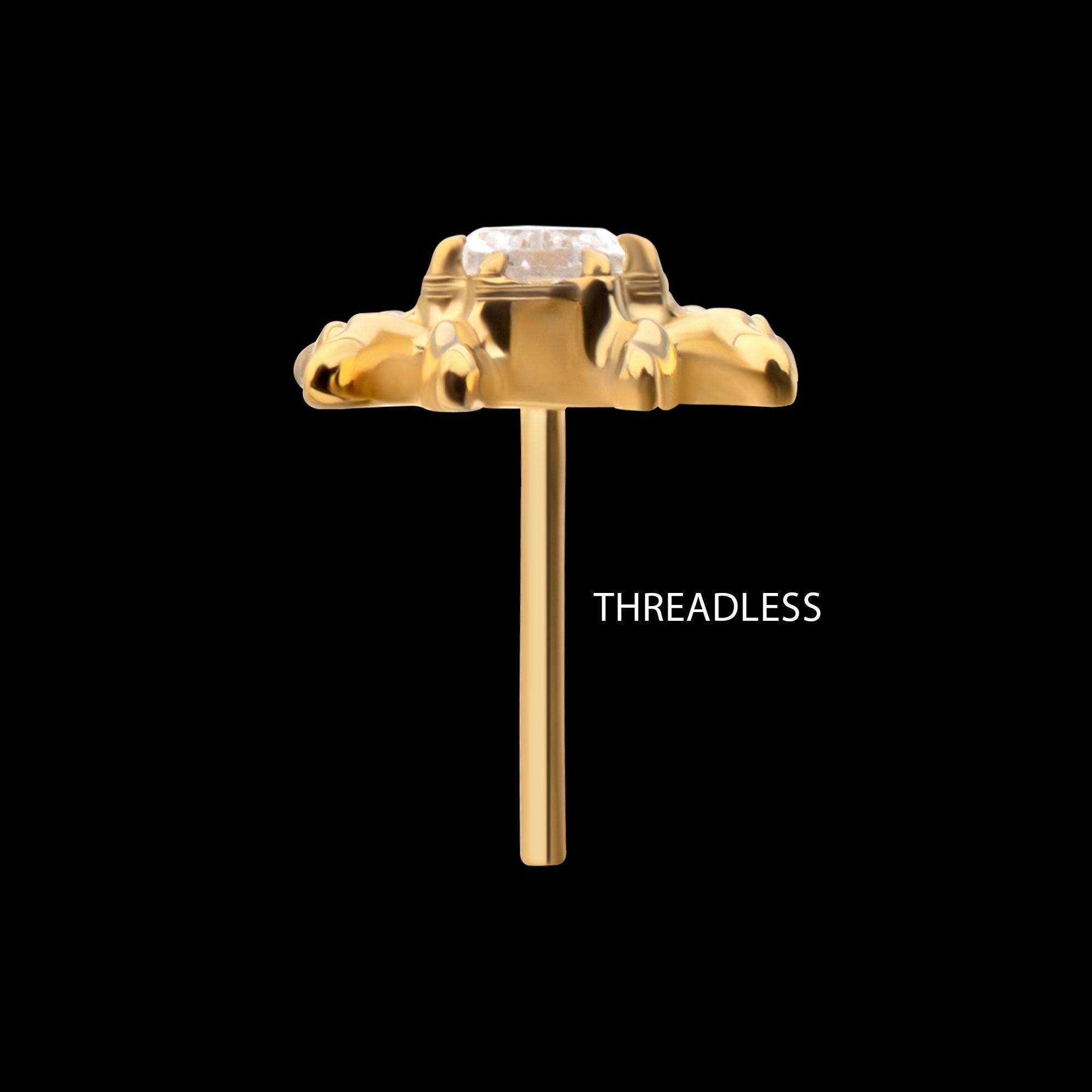 Spider with Teardrop & Round Gem Flatback Stud Earring / Nosering - Gem in 24Kt Gold PVD Titanium