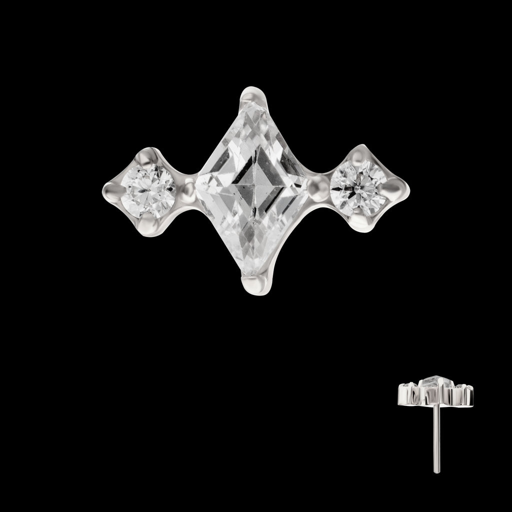 3-Cluster with Prong Set Round & Rhombus Gem Flatback Stud Earring / Nosering - Gem in Titanium