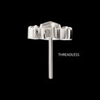 3-Cluster with Prong Set Round & Rhombus Gem Flatback Stud Earring / Nosering - Gem in Titanium