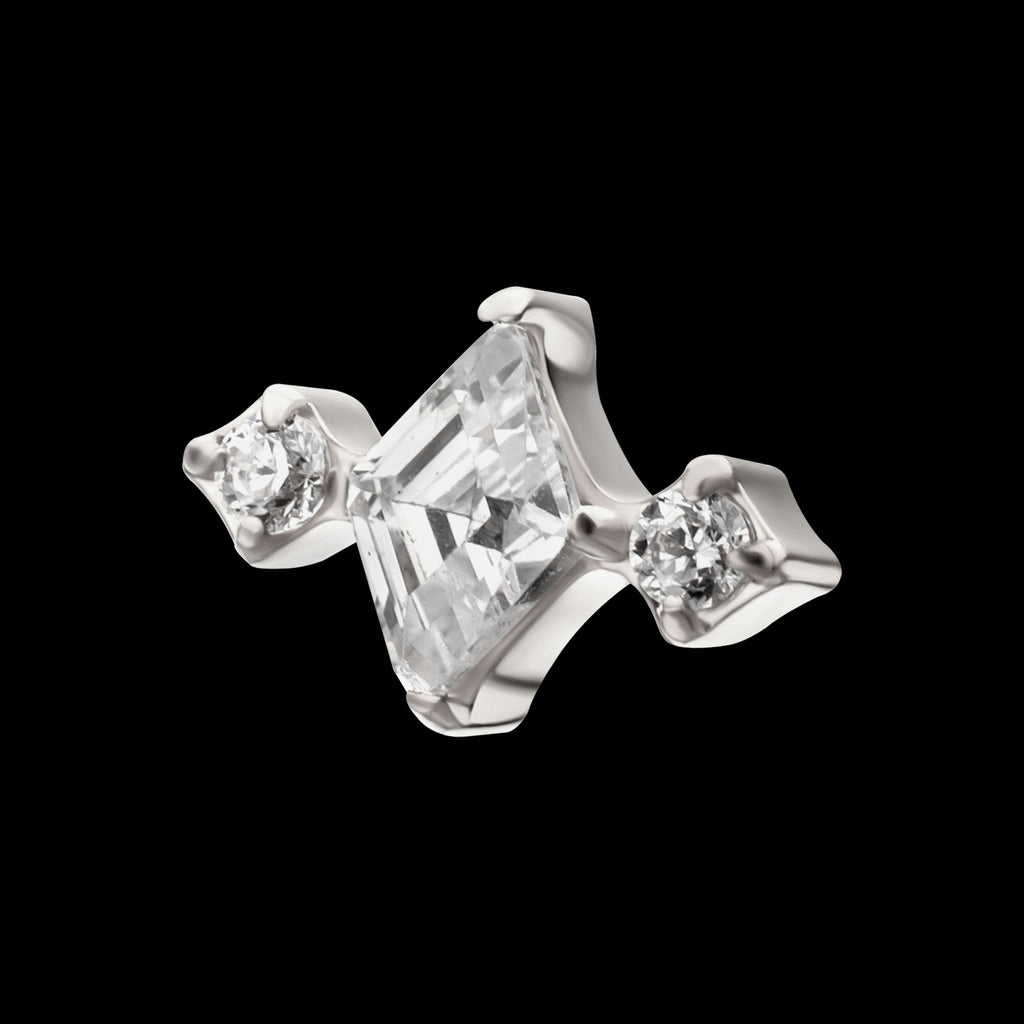 3-Cluster with Prong Set Round & Rhombus Gem Flatback Stud Earring / Nosering - Gem in Titanium