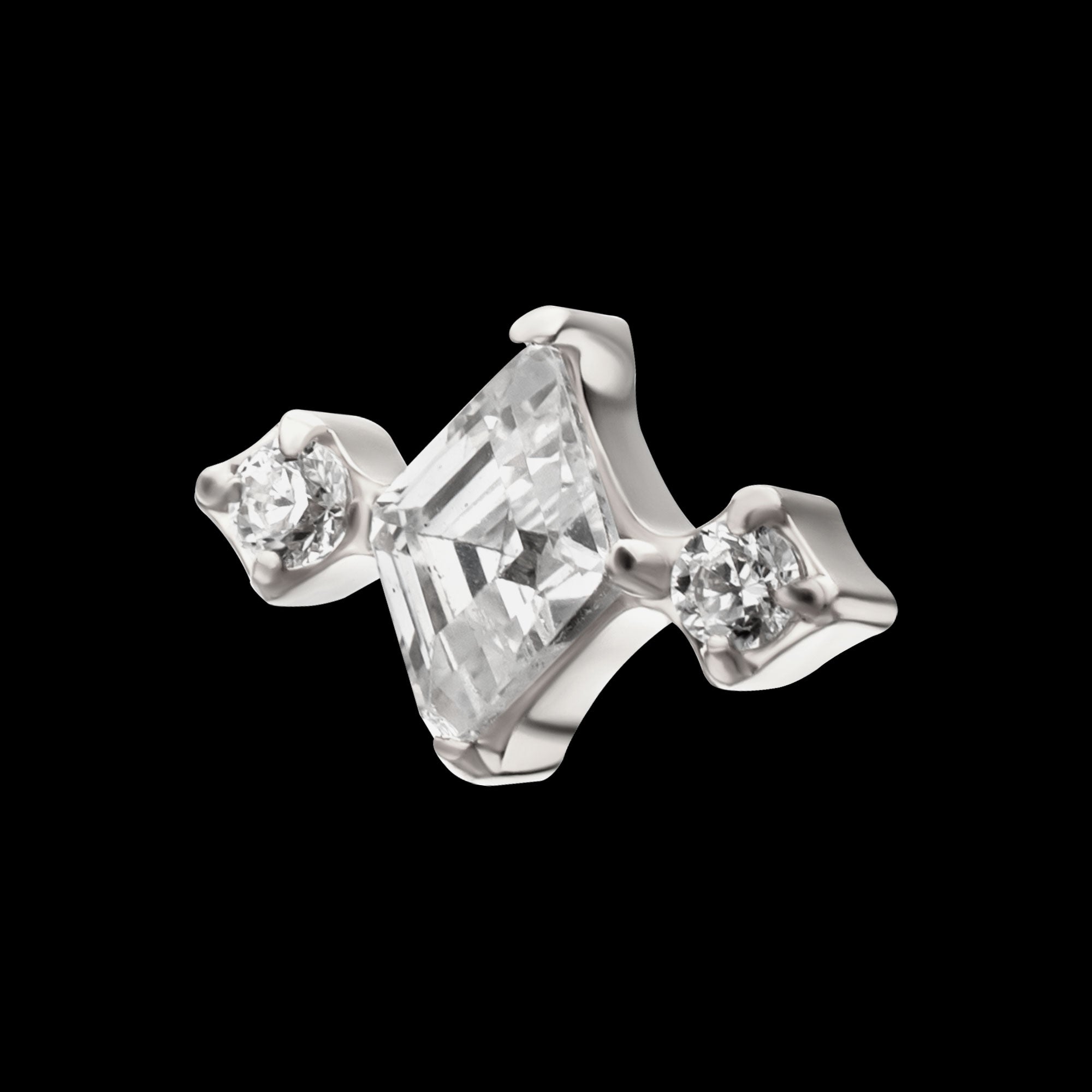 3-Cluster with Prong Set Round & Rhombus Gem Flatback Stud Earring / Nosering - Gem in Titanium