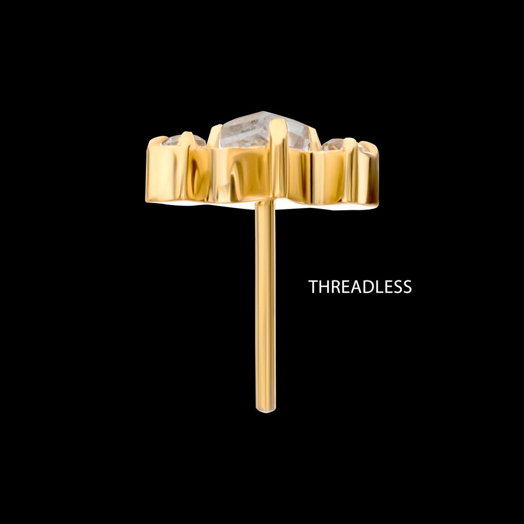 3-Cluster with Prong Set Round & Rhombus Gem Flatback Stud Earring / Nosering - Gem in 24Kt Gold PVD Titanium