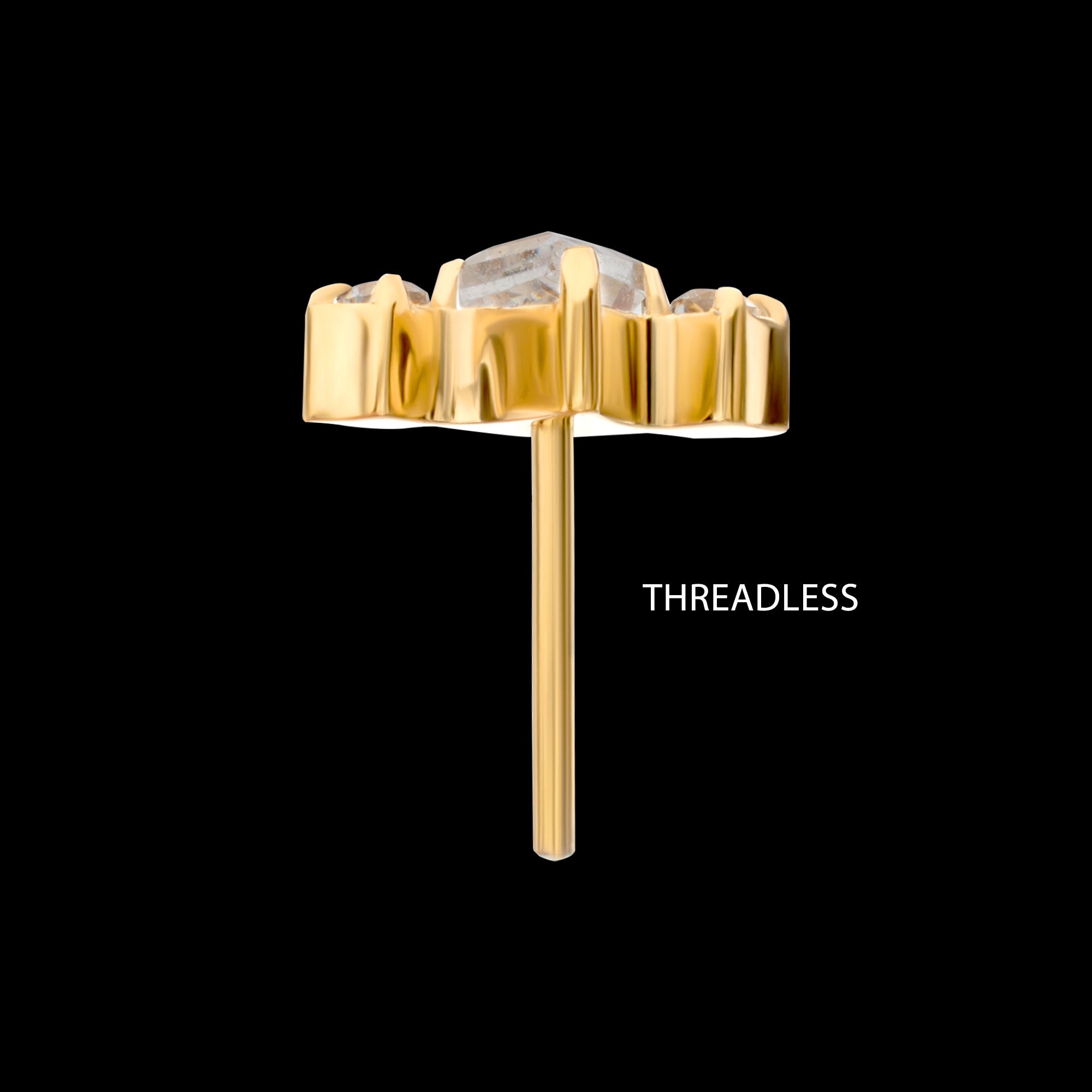 3-Cluster with Prong Set Round & Rhombus Gem Flatback Stud Earring / Nosering - Gem in 24Kt Gold PVD Titanium