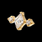 3-Cluster with Prong Set Round & Rhombus Gem Flatback Stud Earring / Nosering - Gem in 24Kt Gold PVD Titanium