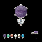 Prong Set Double Round Gem and Natural Stone Flatback Stud Earring / Nosering