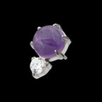 Prong Set Double Round Gem and Natural Stone Flatback Stud Earring / Nosering