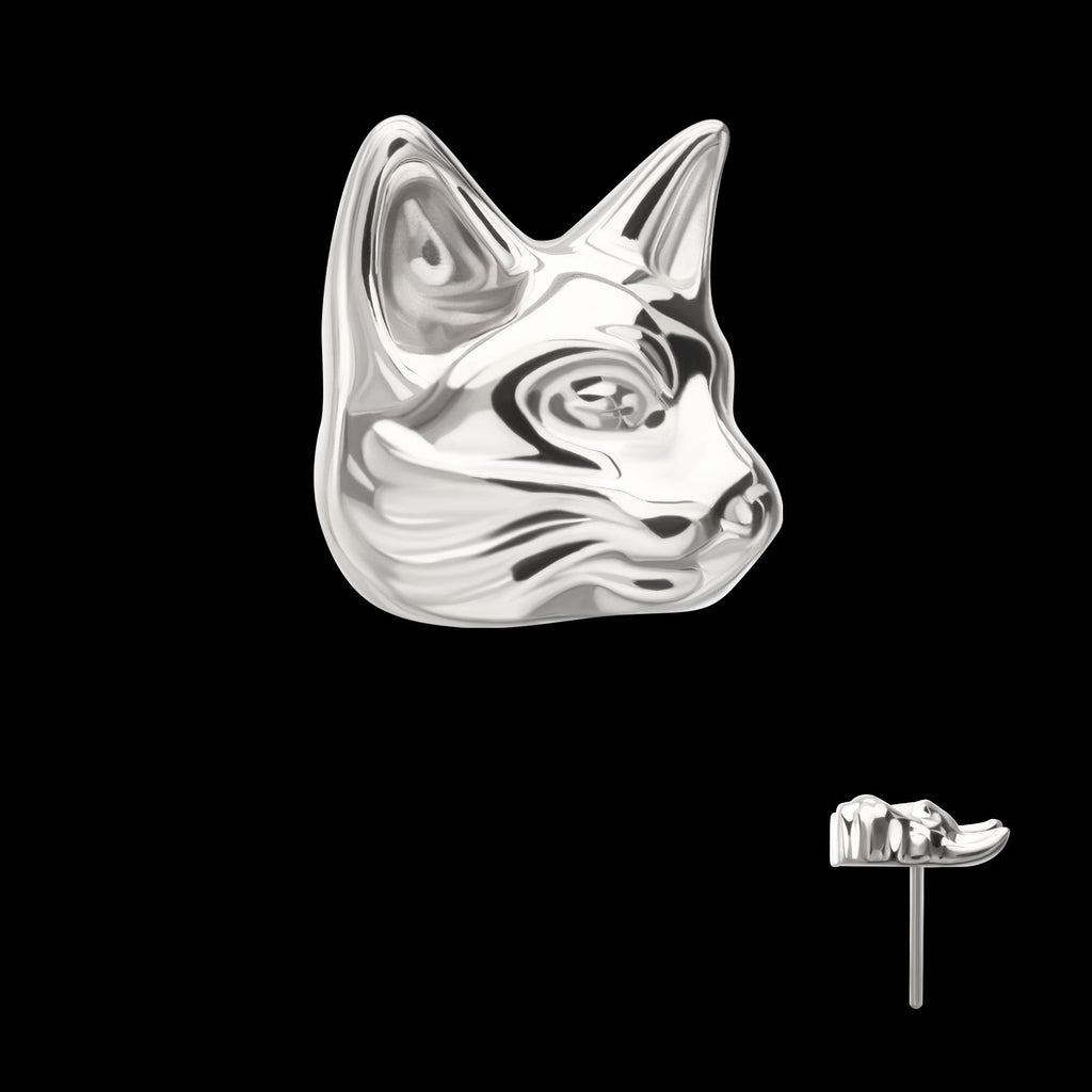 Low-Profile 3D Cat's Head Threadless Earring / Nosering – Titanium