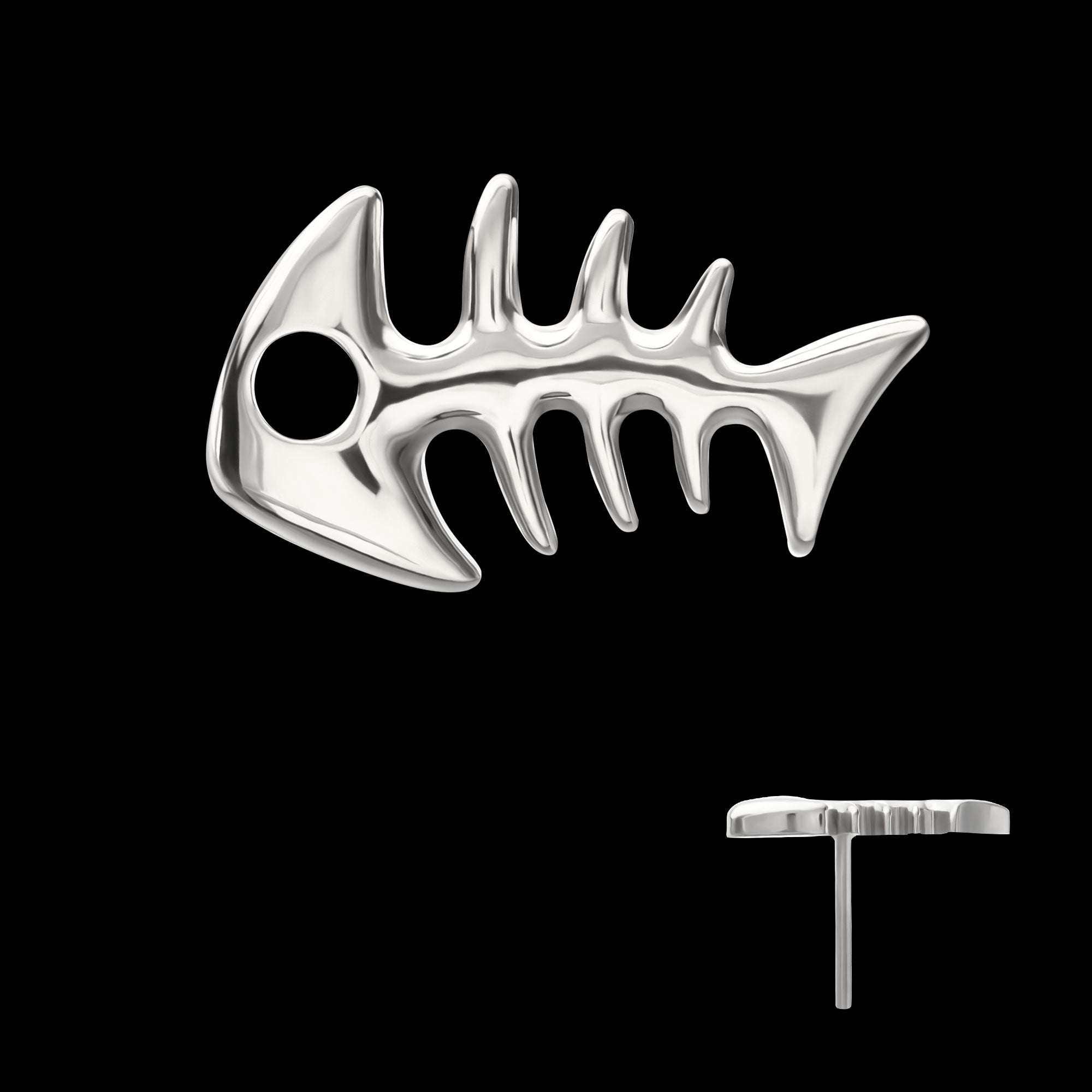 Low-Profile 3D Fishbone Threadless Earring / Nosering – Titanium