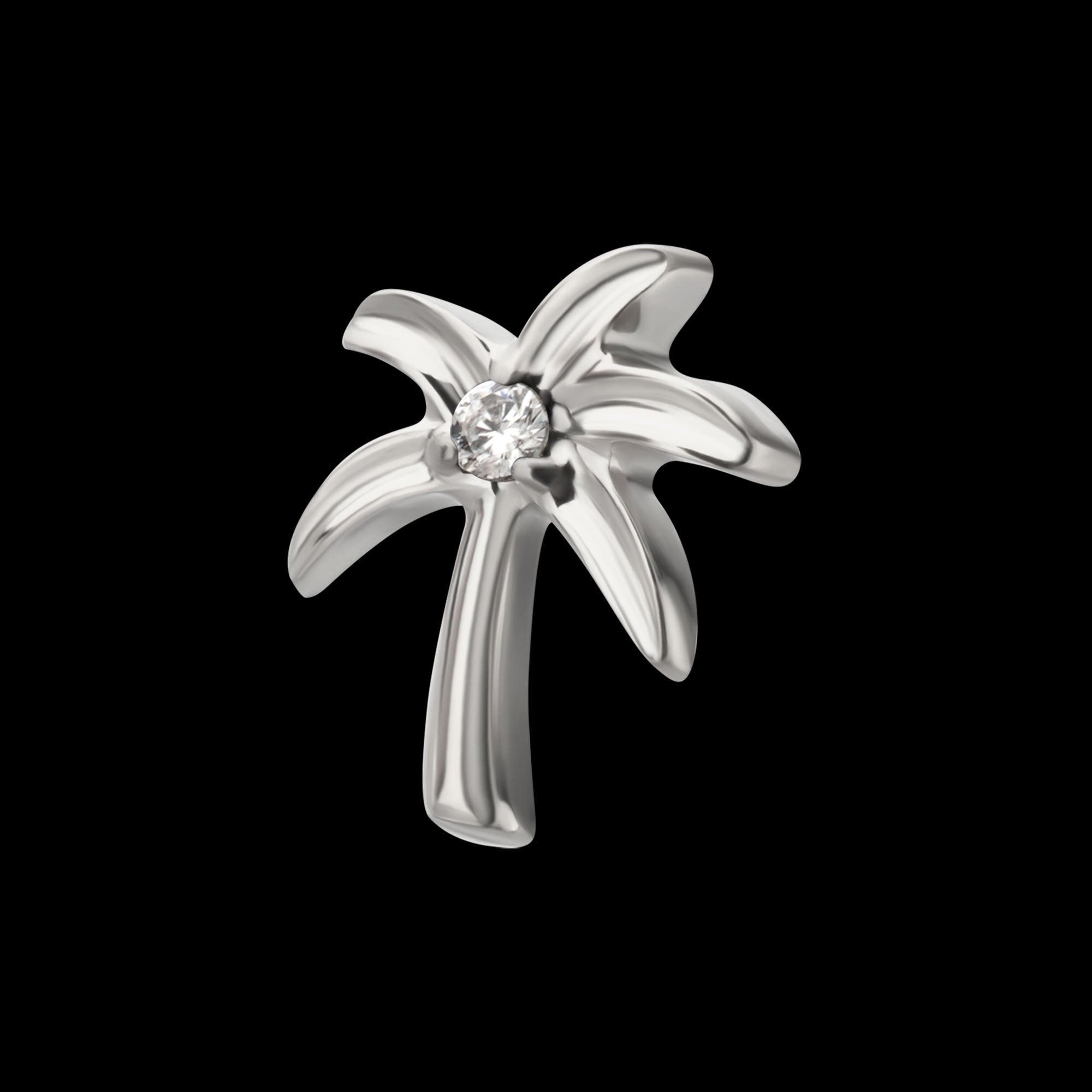 3D Palm Tree Prong-Set Gem Low-Profile Threadless Earring / Nosering – Titanium