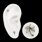 3D Palm Tree Prong-Set Gem Low-Profile Threadless Earring / Nosering – Titanium
