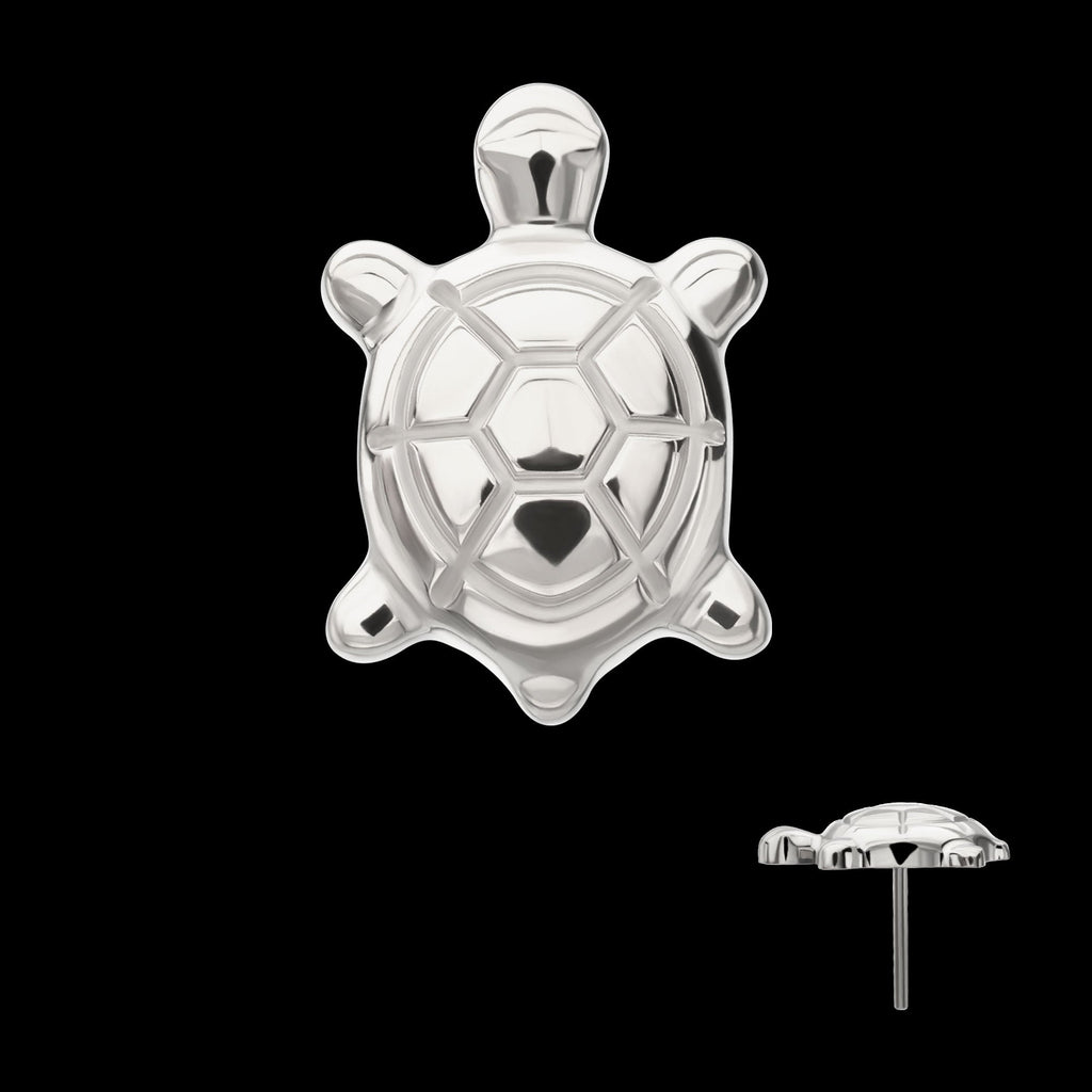 Low-Profile 3D Corrugated Land Turtle Threadless Earring / Nosering – Titanium
