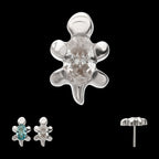 3D Sea Turtle Prong-Set Oval Gem Low-Profile Threadless Earring / Nosering – Titanium