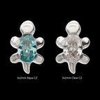 3D Sea Turtle Prong-Set Oval Gem Low-Profile Threadless Earring / Nosering – Titanium