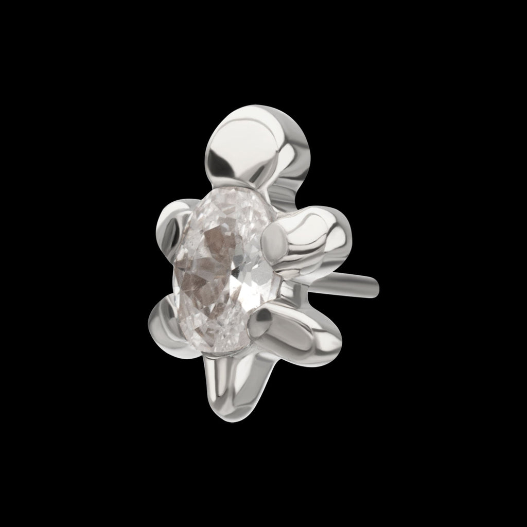 3D Sea Turtle Prong-Set Oval Gem Low-Profile Threadless Earring / Nosering – Titanium