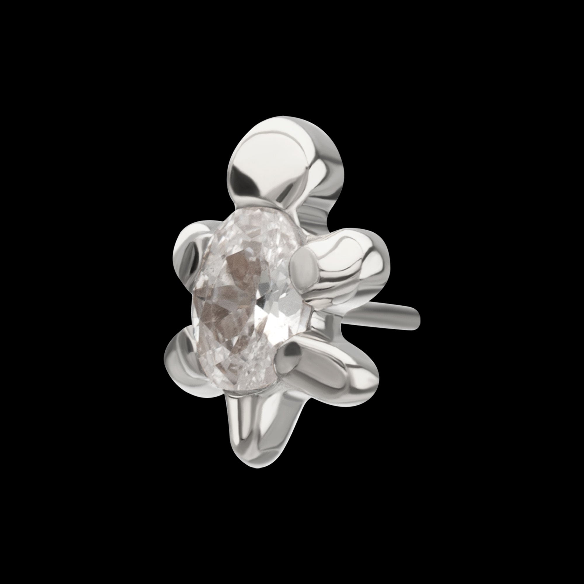 3D Sea Turtle Prong-Set Oval Gem Low-Profile Threadless Earring / Nosering – Titanium