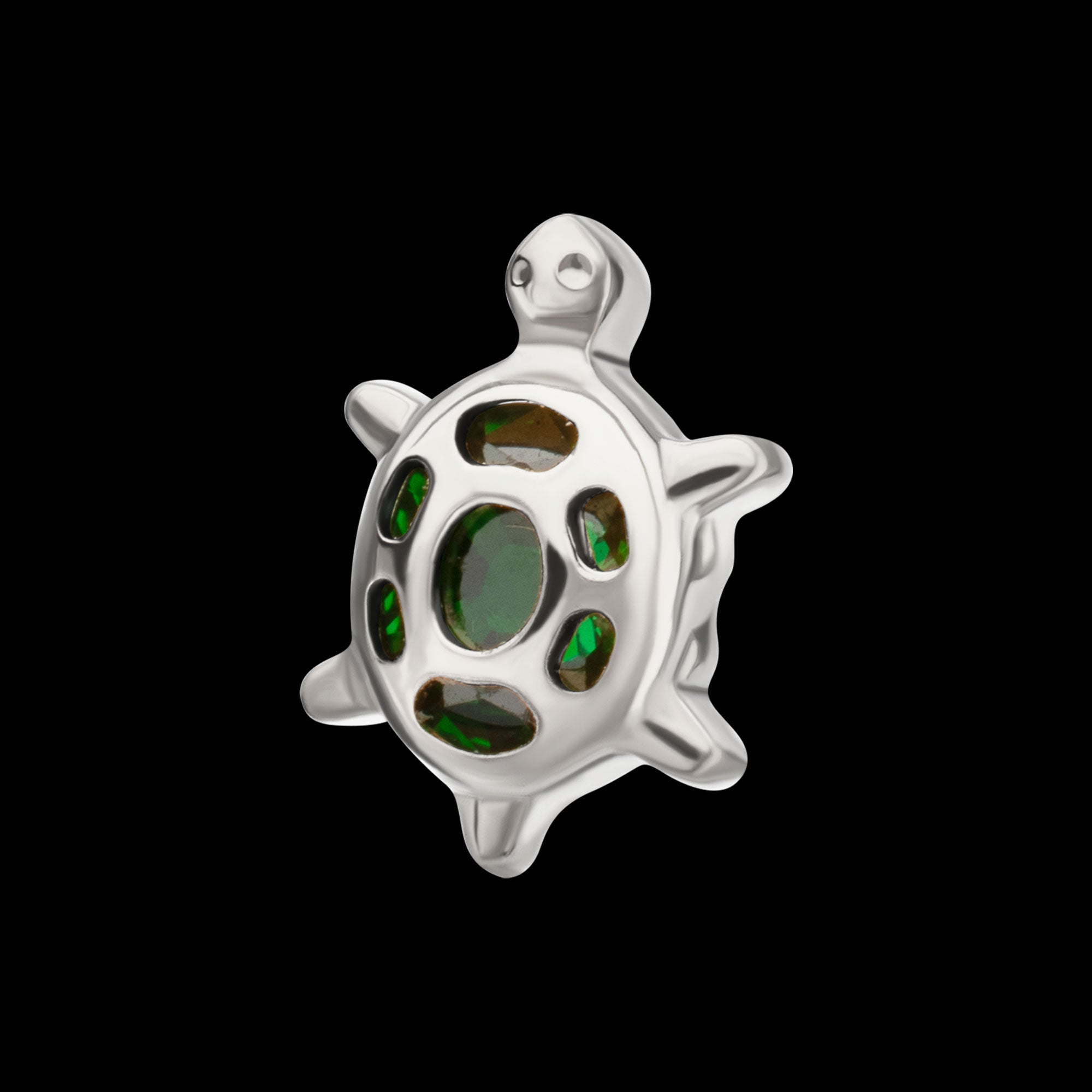 Low-Profile Cut-Out Back Land Turtle with Emerald CZ Gem Threadless Earring / Nosering – Titanium