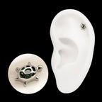 Low-Profile Cut-Out Back Land Turtle with Emerald CZ Gem Threadless Earring / Nosering – Titanium