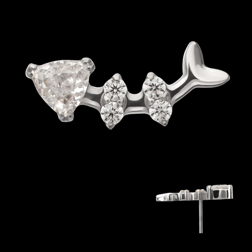Low-Profile Fishbone with Prong-Set Gem Threadless Earring / Nosering – Titanium
