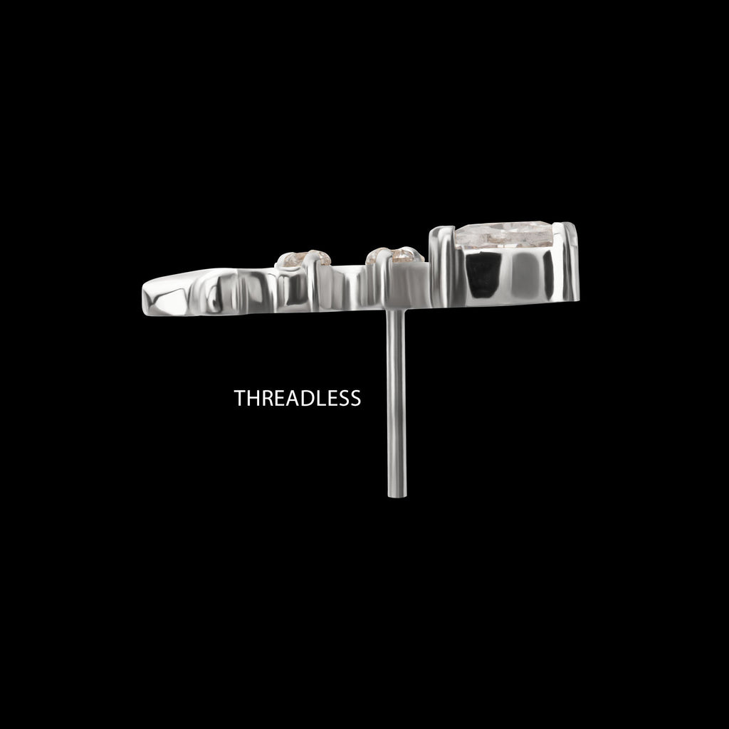 Low-Profile Fishbone with Prong-Set Gem Threadless Earring / Nosering – Titanium