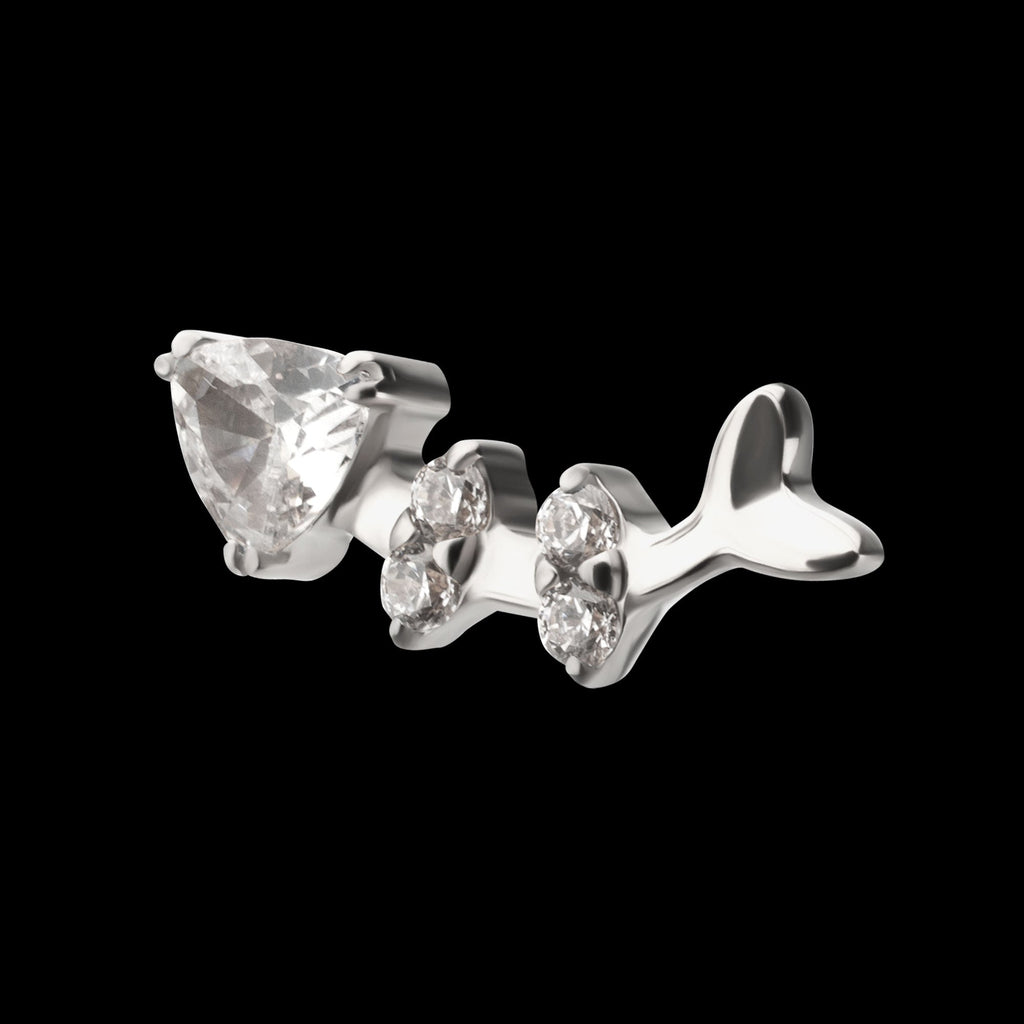 Low-Profile Fishbone with Prong-Set Gem Threadless Earring / Nosering – Titanium