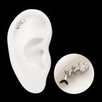 Low-Profile Fishbone with Prong-Set Gem Threadless Earring / Nosering – Titanium