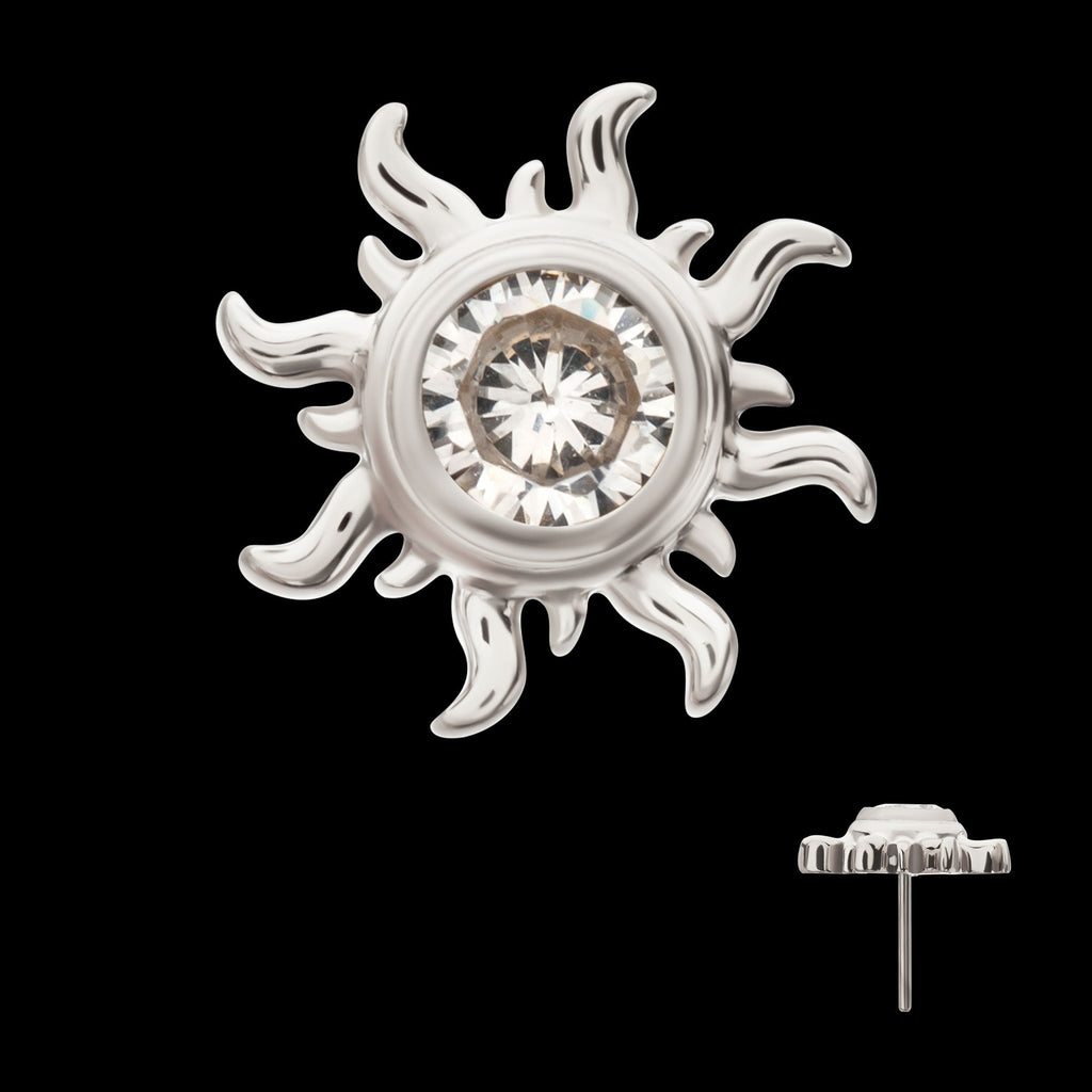 Sunburst Bezel Gem Threadless Earring / Nosering – Titanium