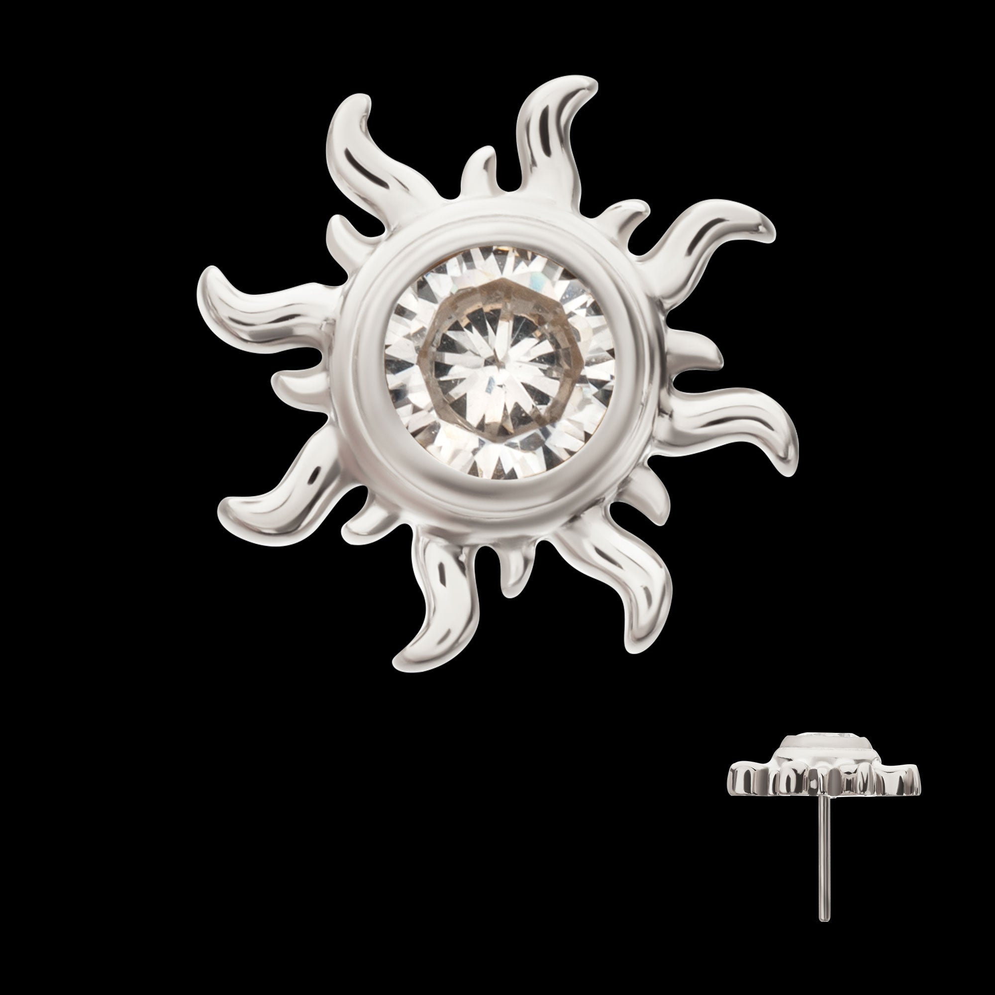 Sunburst Bezel Gem Threadless Earring / Nosering – Titanium