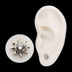 Sunburst Bezel Gem Threadless Earring / Nosering – Titanium