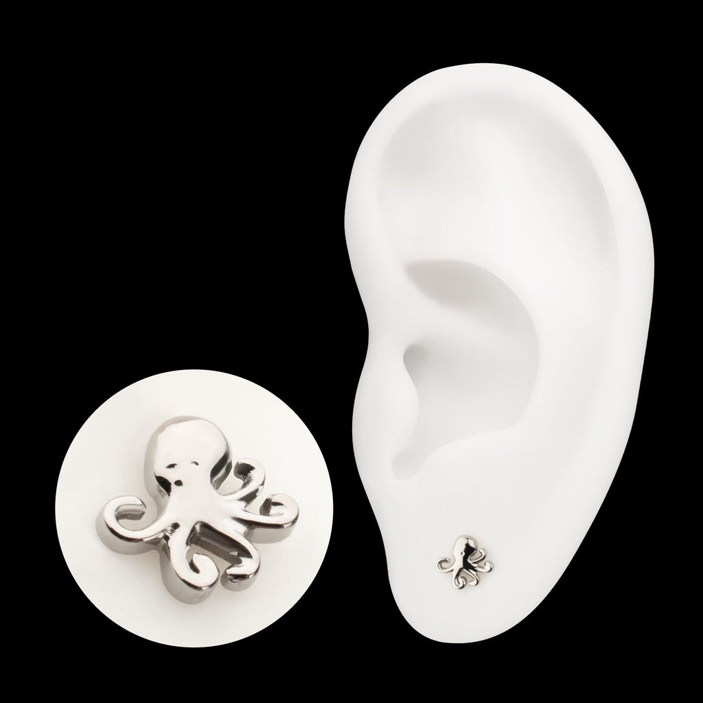 Low-Profile 3D Octopus Threadless Earring / Nosering – Titanium