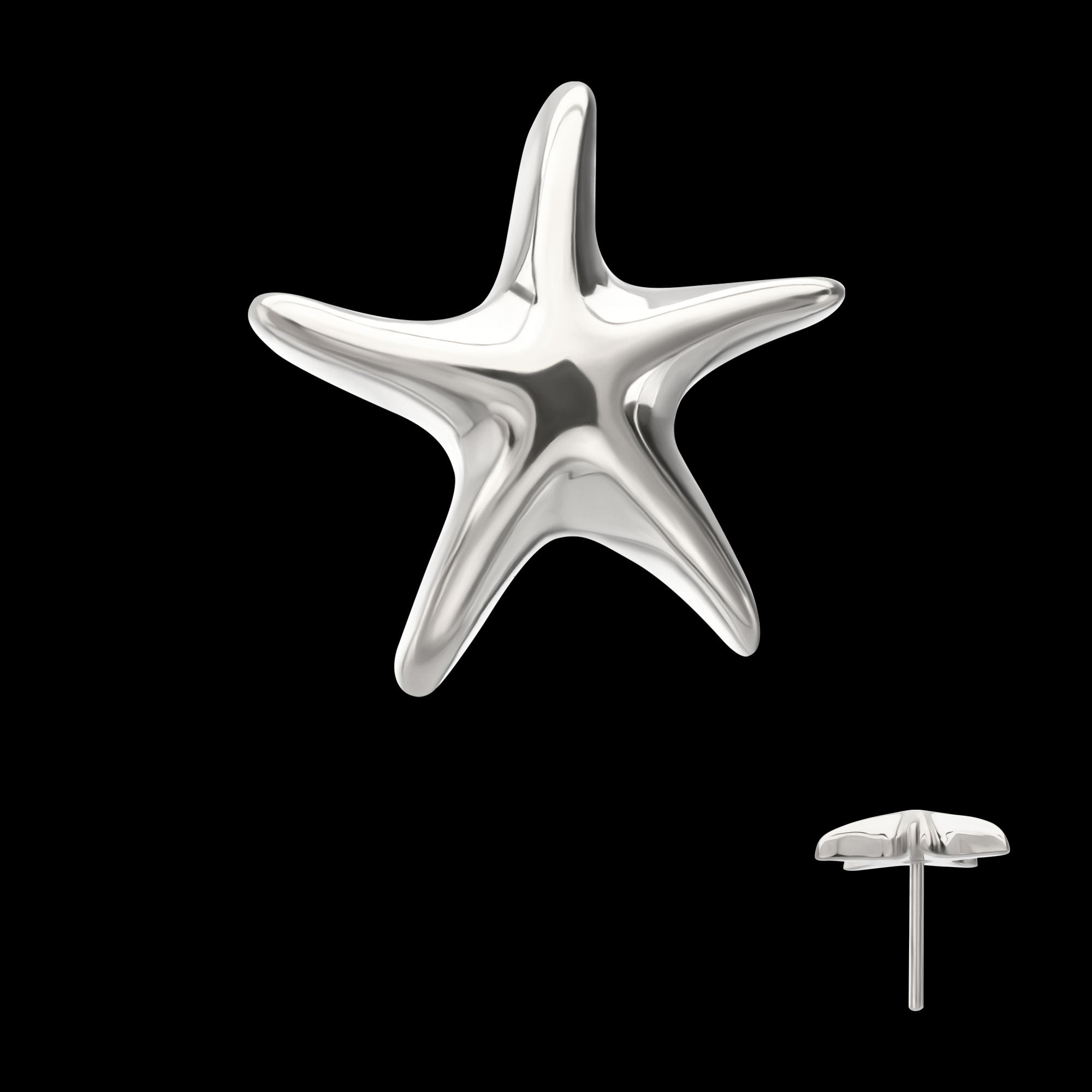 Low-Profile 3D Starfish Threadless Earring / Nosering – Titanium