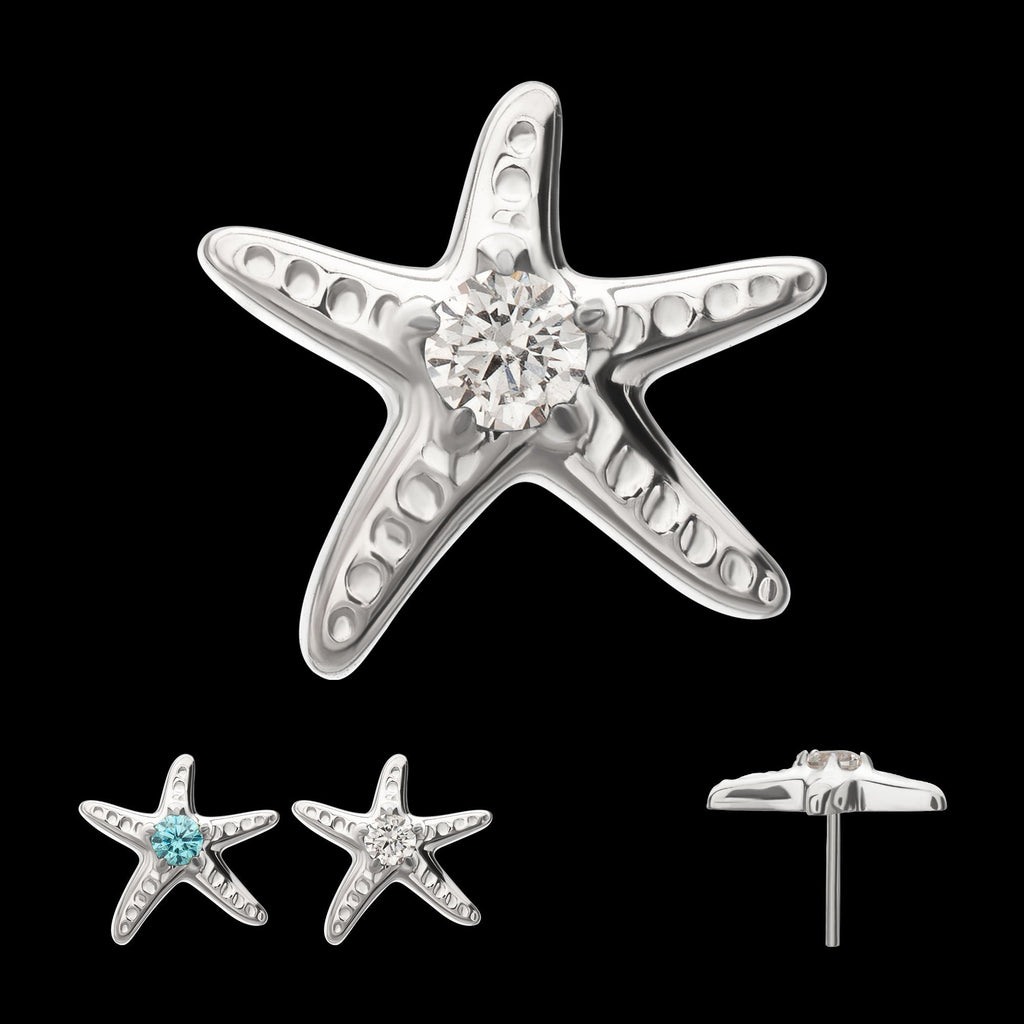 3D Starfish Prong-Set Gem Low-Profile Threadless Earring / Nosering – Titanium