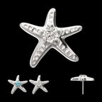 3D Starfish Prong-Set Gem Low-Profile Threadless Earring / Nosering – Titanium