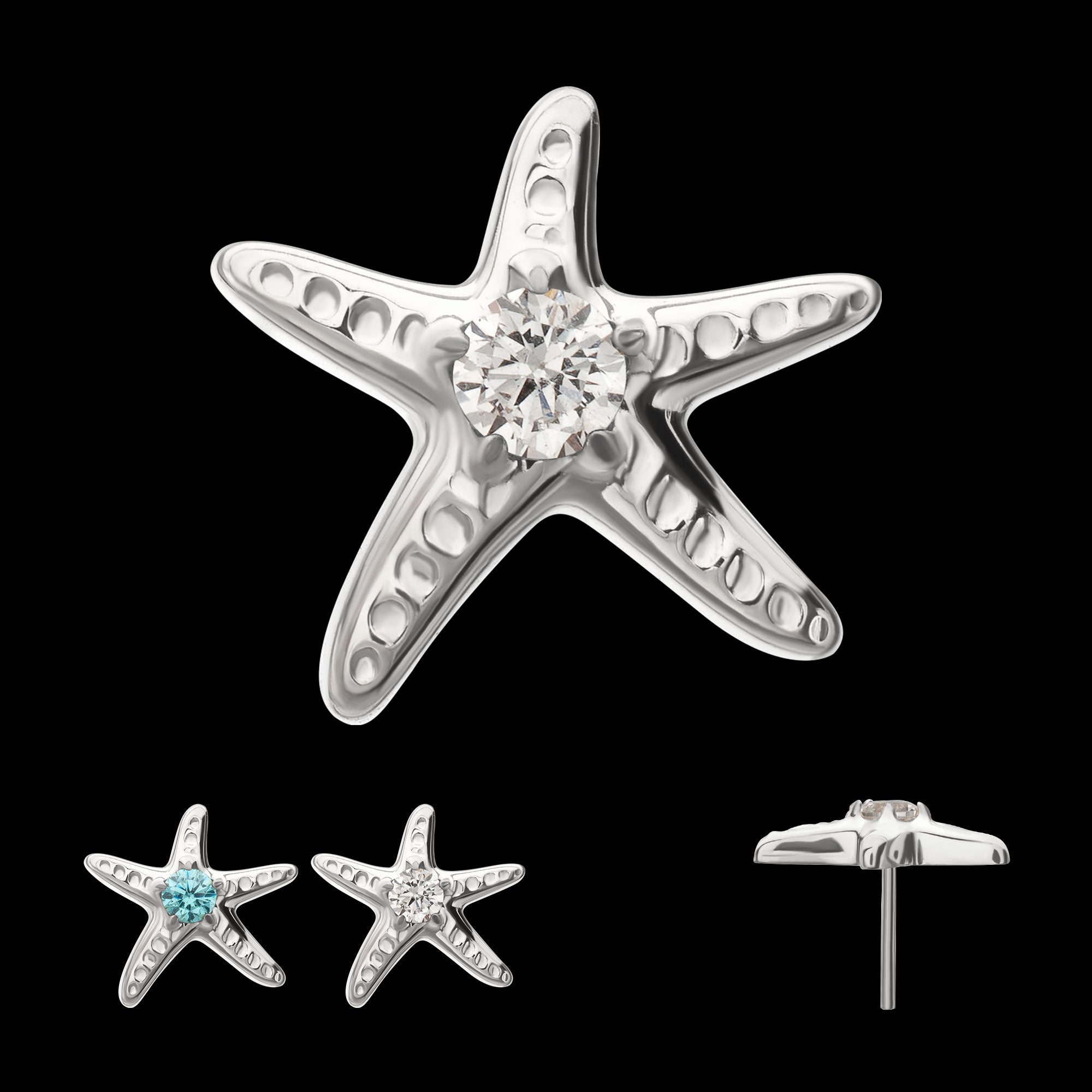 3D Starfish Prong-Set Gem Low-Profile Threadless Earring / Nosering – Titanium