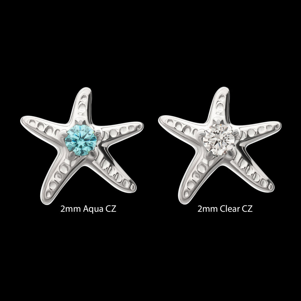 3D Starfish Prong-Set Gem Low-Profile Threadless Earring / Nosering – Titanium