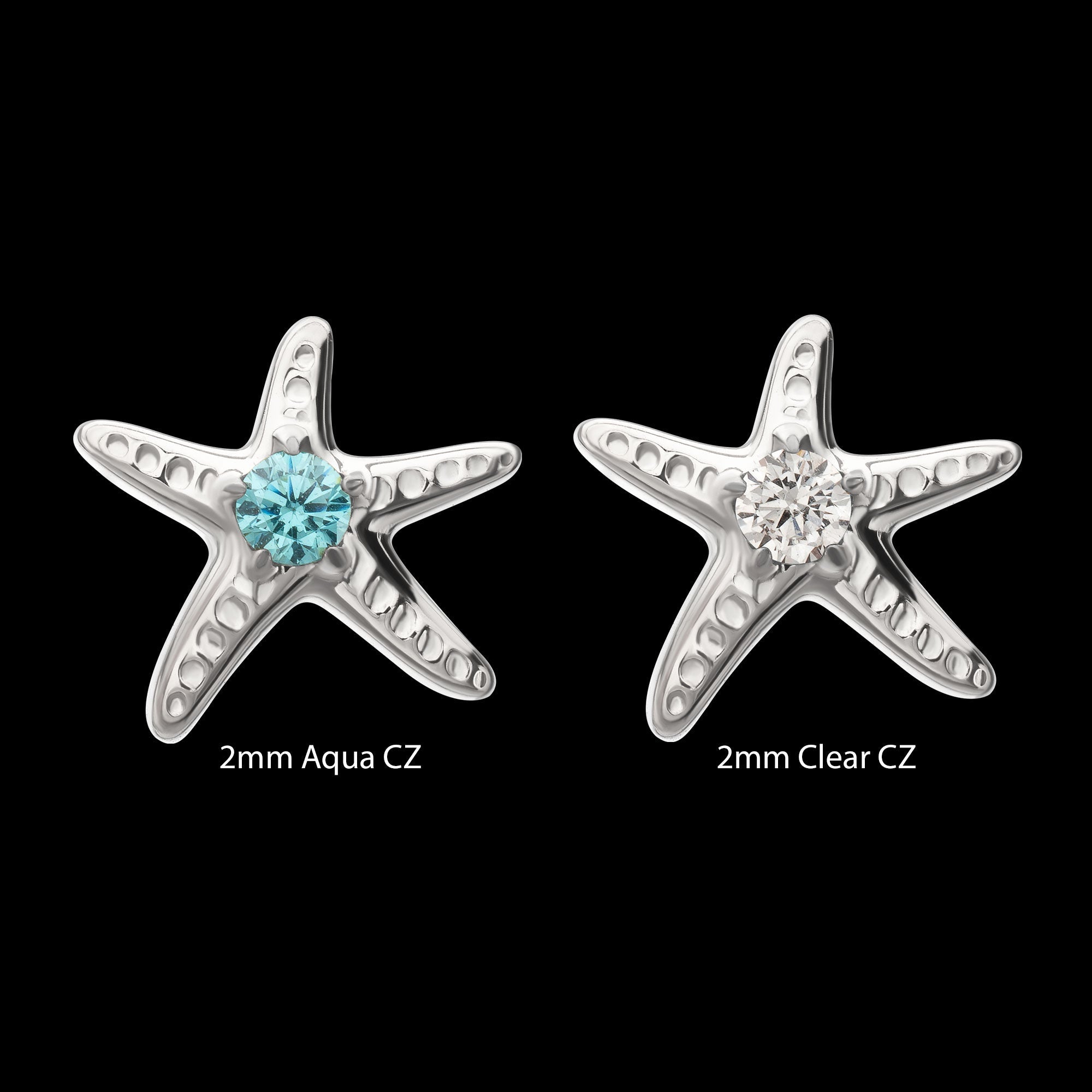 3D Starfish Prong-Set Gem Low-Profile Threadless Earring / Nosering – Titanium