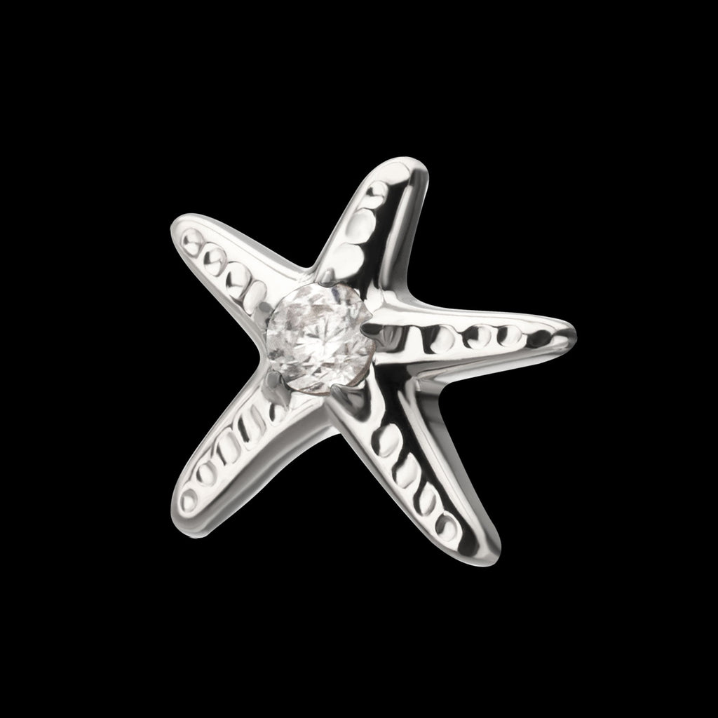 3D Starfish Prong-Set Gem Low-Profile Threadless Earring / Nosering – Titanium