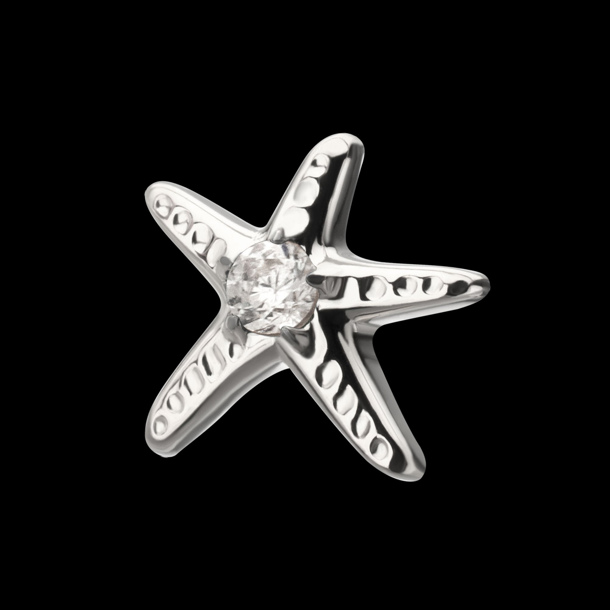 3D Starfish Prong-Set Gem Low-Profile Threadless Earring / Nosering – Titanium