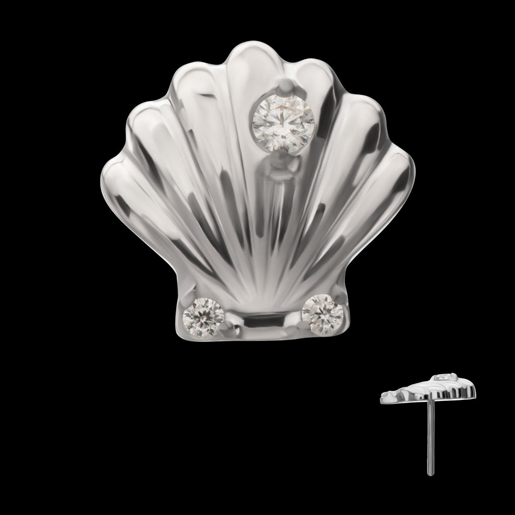 Low-Profile 3D Shell with Prong-Set Gem Threadless Earring / Nosering – Titanium