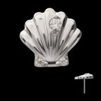 Low-Profile 3D Shell with Prong-Set Gem Threadless Earring / Nosering – Titanium