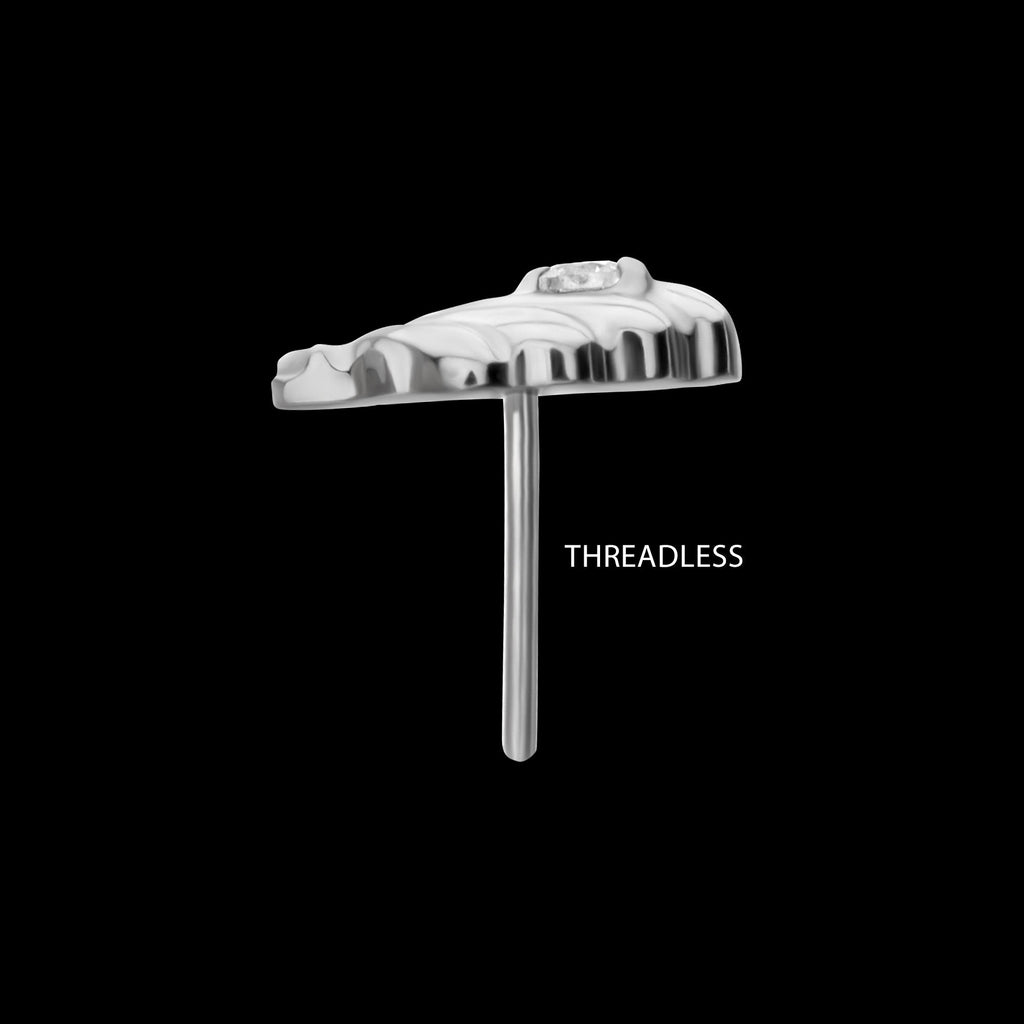 Low-Profile 3D Shell with Prong-Set Gem Threadless Earring / Nosering – Titanium