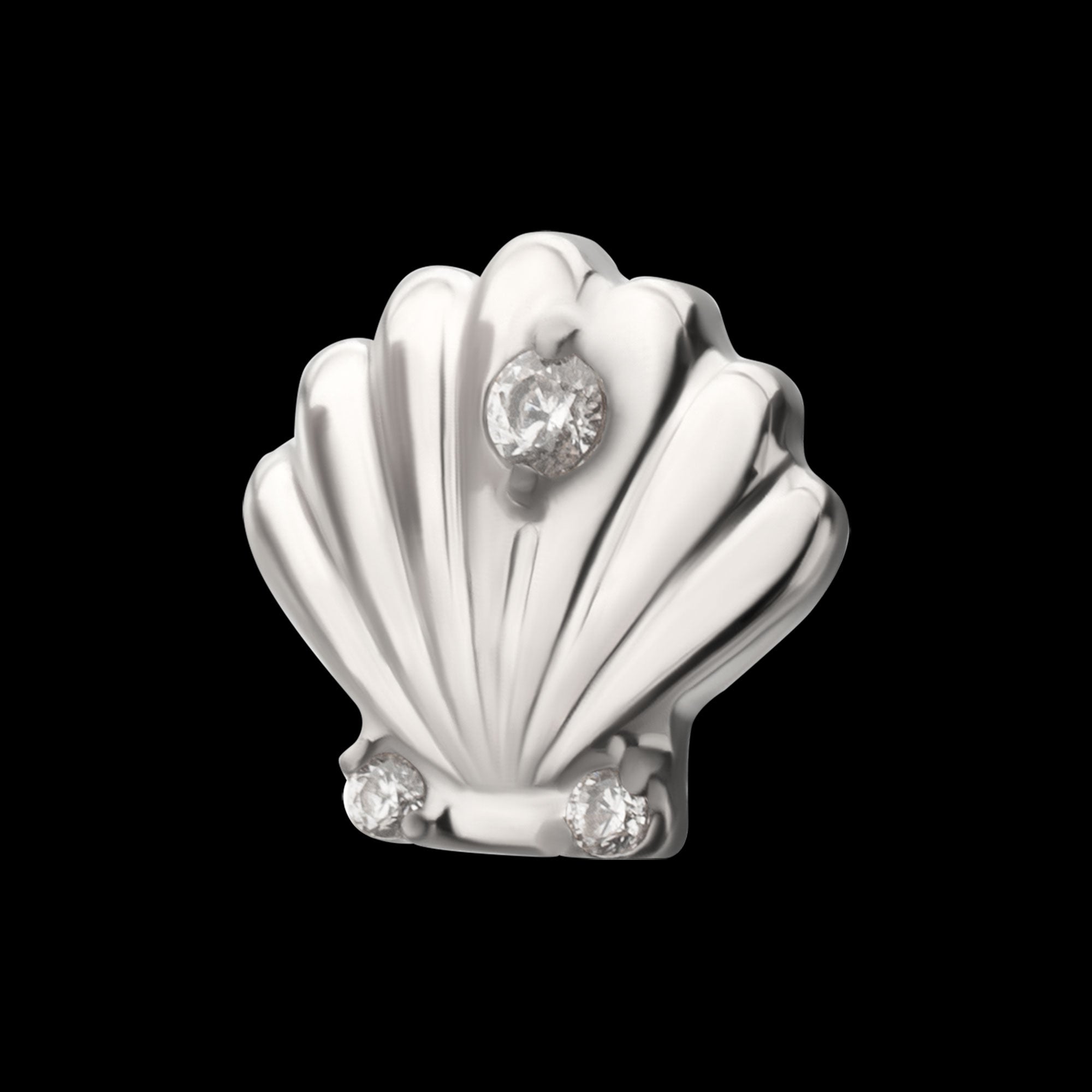 Low-Profile 3D Shell with Prong-Set Gem Threadless Earring / Nosering – Titanium