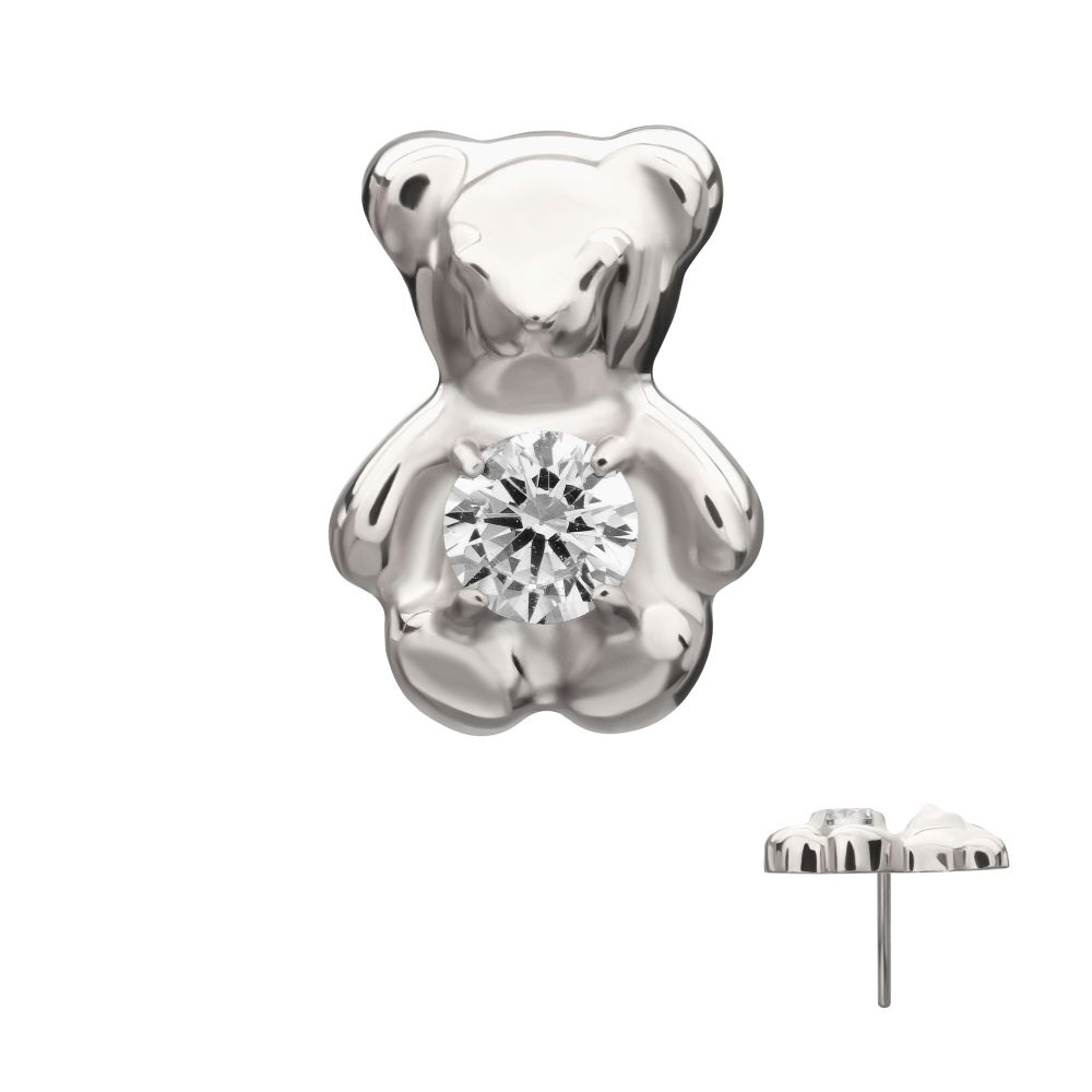 Prong-Set Gem Teddy Bear Threadless Earring / Nosering – Titanium