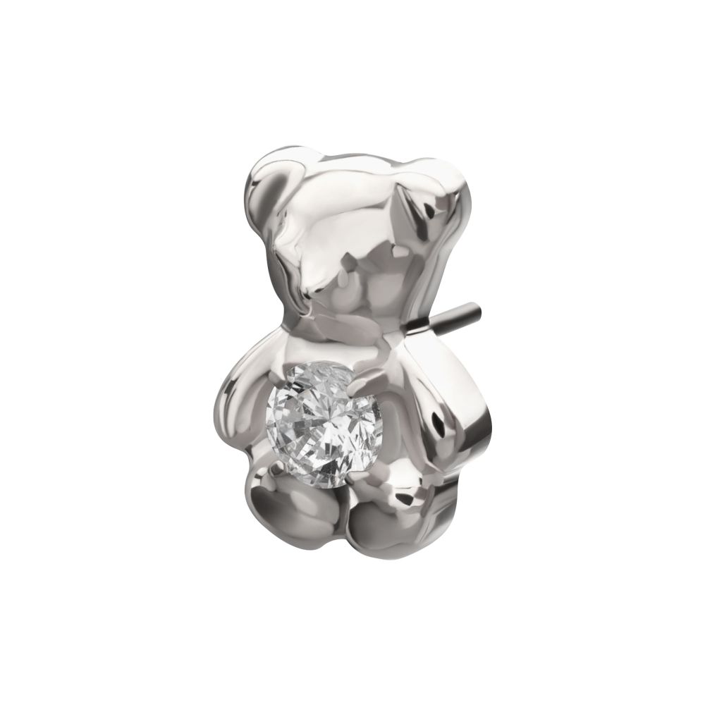 Prong-Set Gem Teddy Bear Threadless Earring / Nosering – Titanium