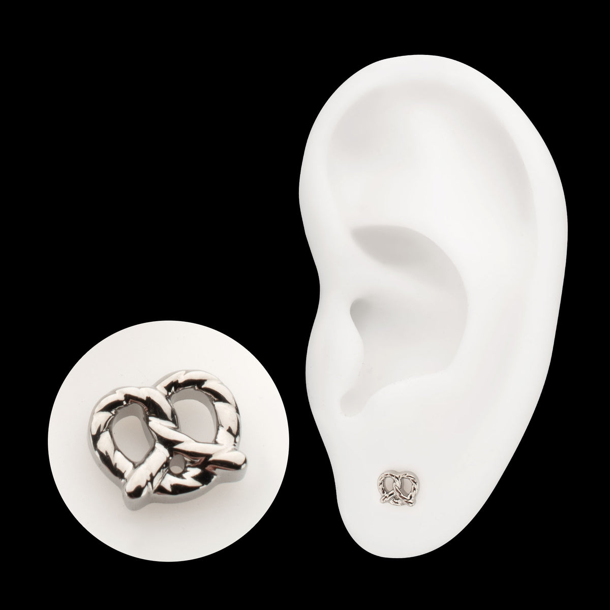 Twisted Pretzel Threadless Earring / Nosering Top – Titanium