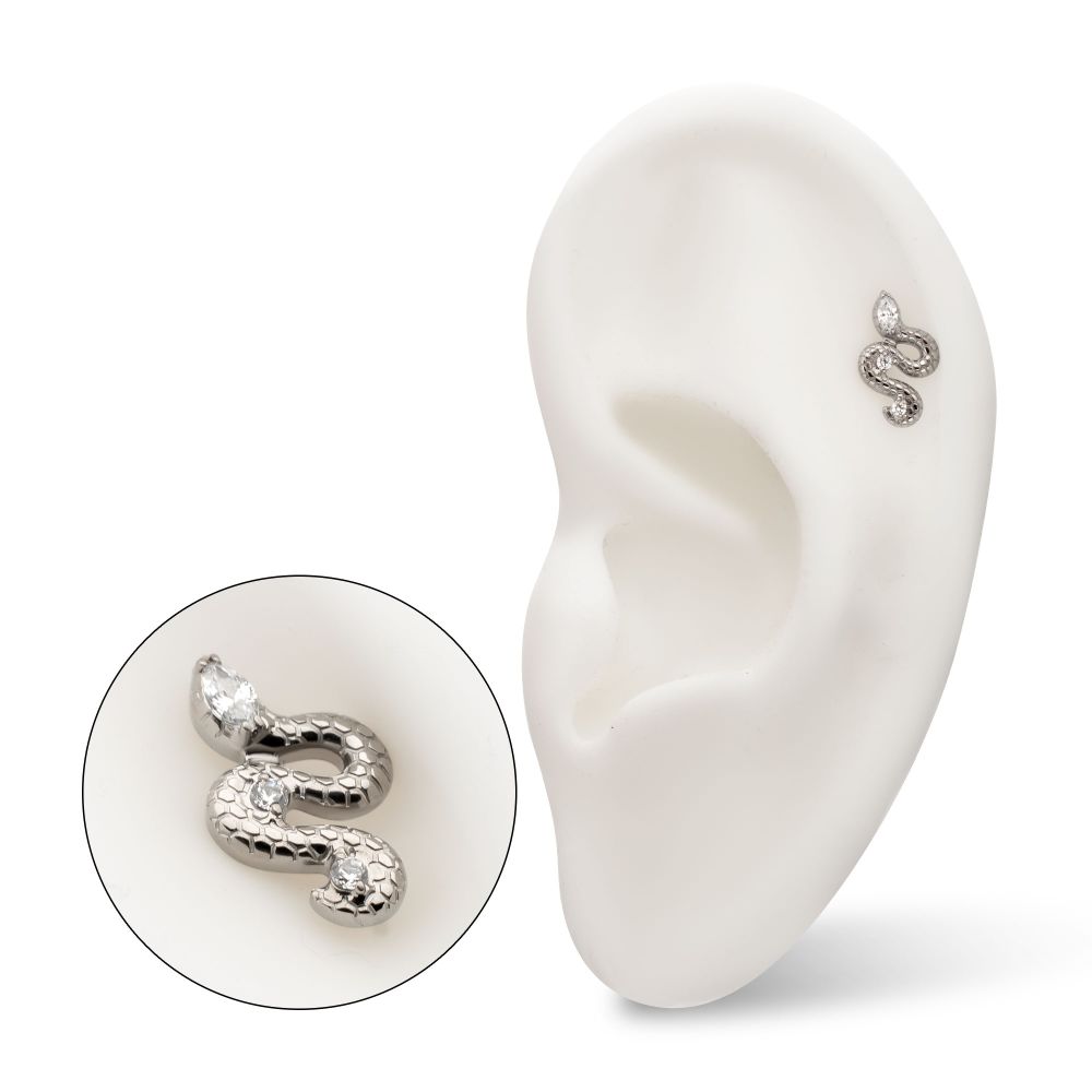Textured Snake Gem Threadless Earring / Nosering – Titanium