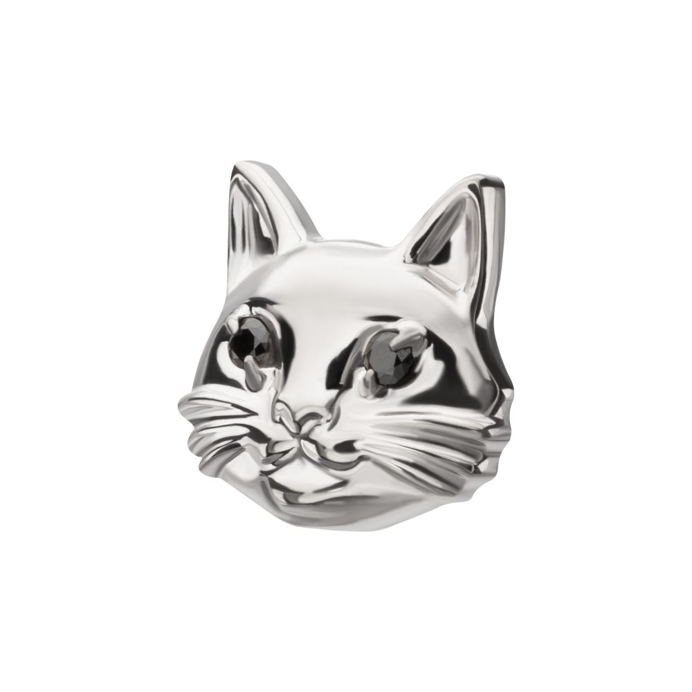 Midnight Cat with Black Gem Eyes Threadless Earring / Nosering Top – Black Gem & Titanium