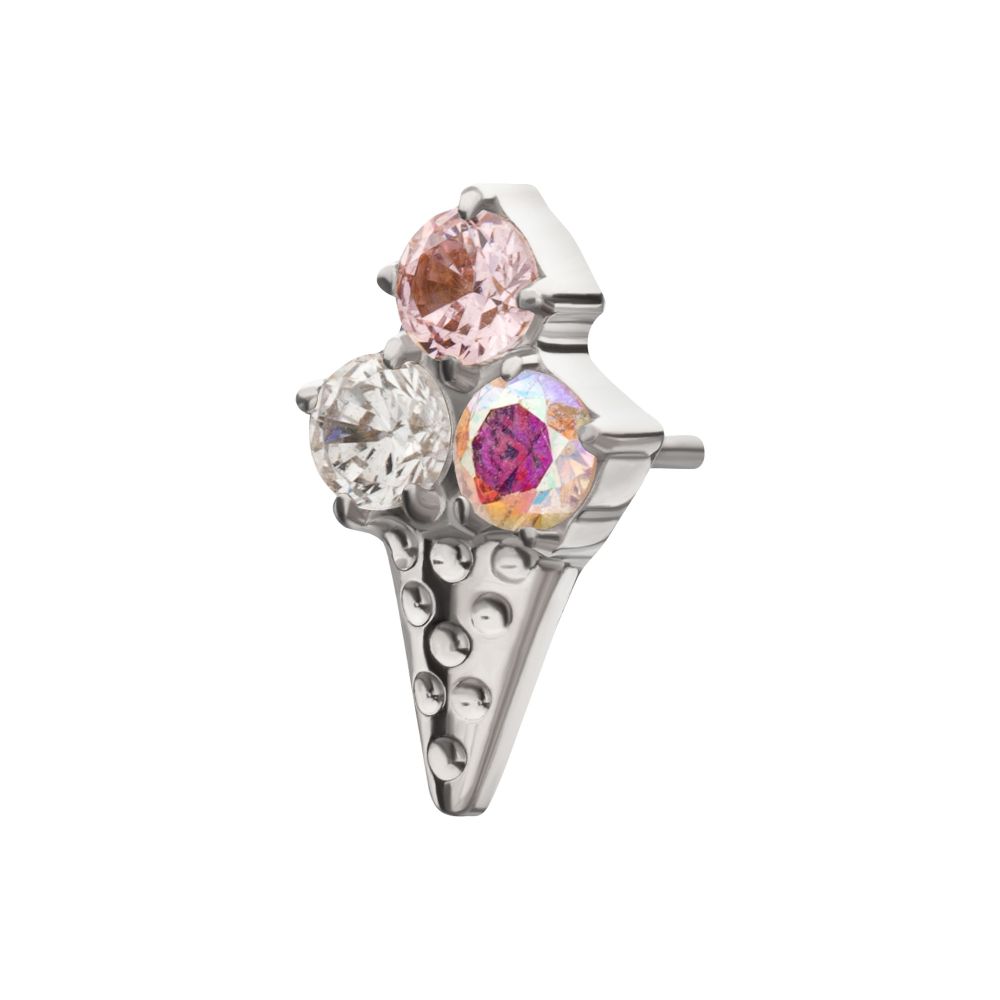 Prong-Set Multi-Gem Ice Cream with Cone Threadless Earring / Nosering – Titanium