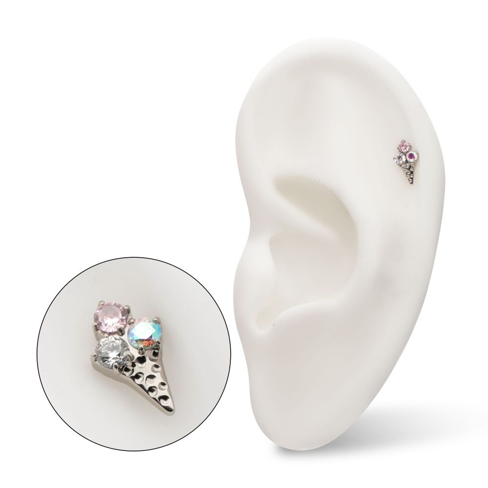 Prong-Set Multi-Gem Ice Cream with Cone Threadless Earring / Nosering – Titanium