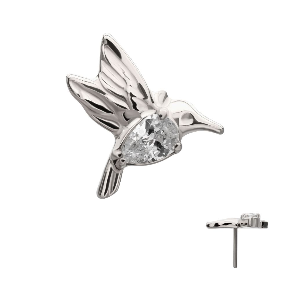 Prong-Set Teardrop Gem Hummingbird Threadless Earring / Nosering – Titanium